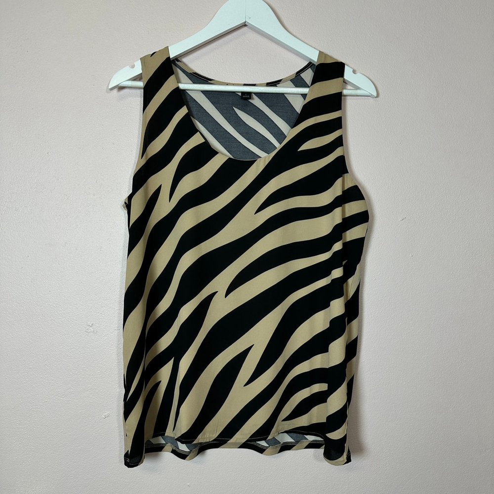 ANN TAYLOR Black and Tan Zebra Print Camisole Top, Size Large